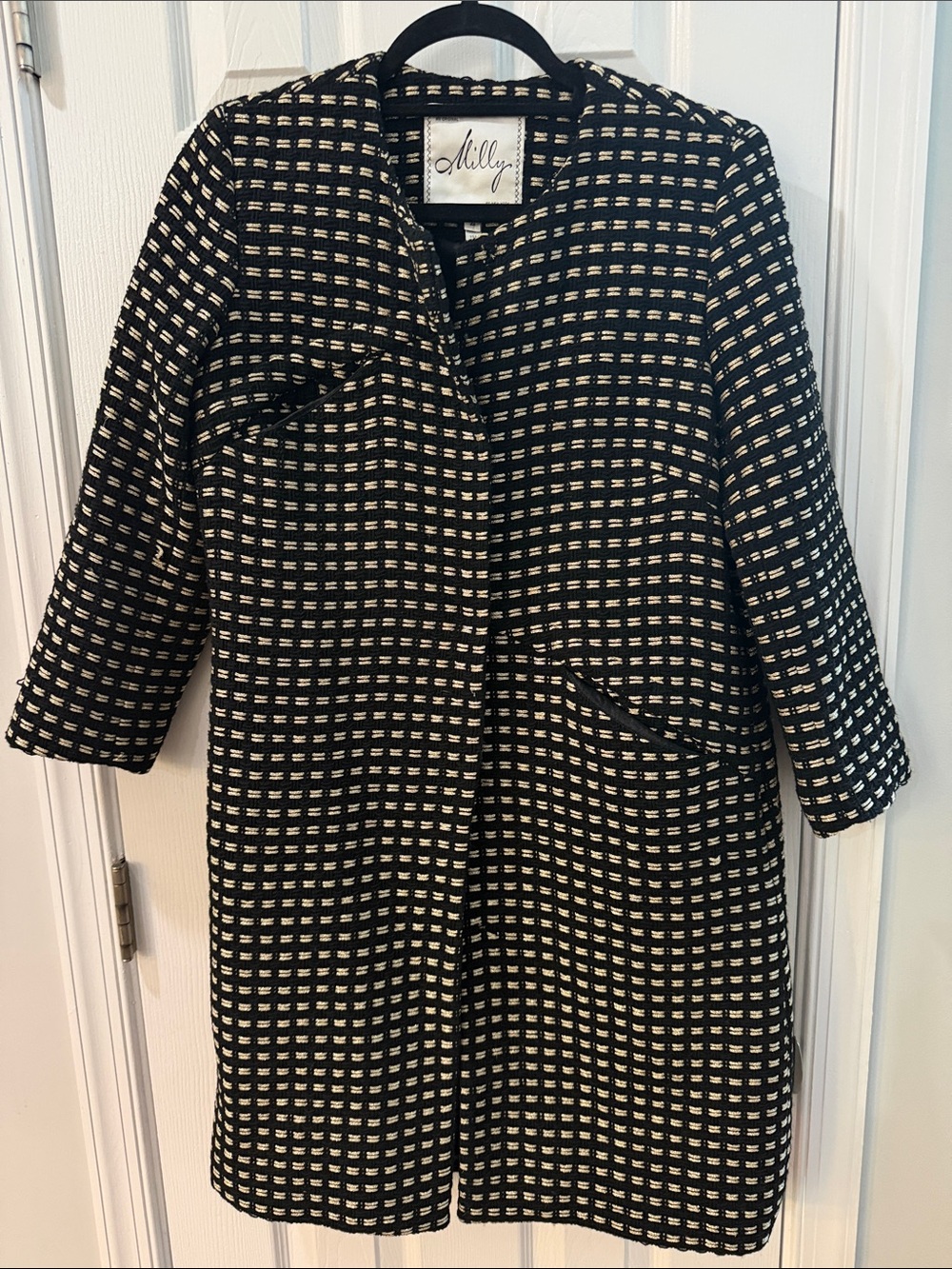 Milly Black and Gold Textured Pea Coat